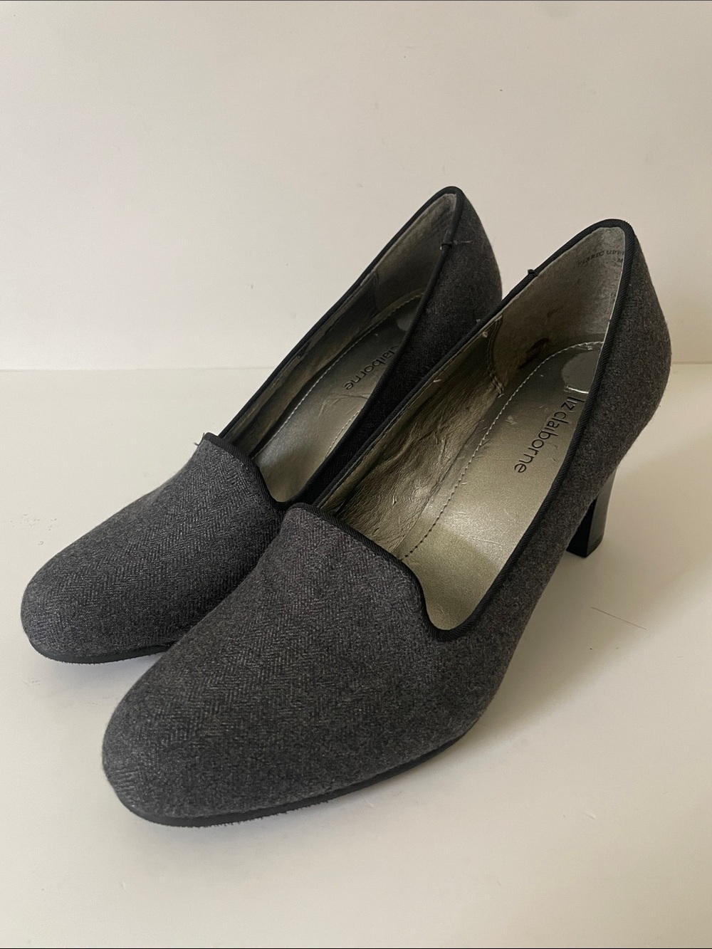 Liz Claiborne Grey Herringbone Block Heel Pumps Women’s 8.5